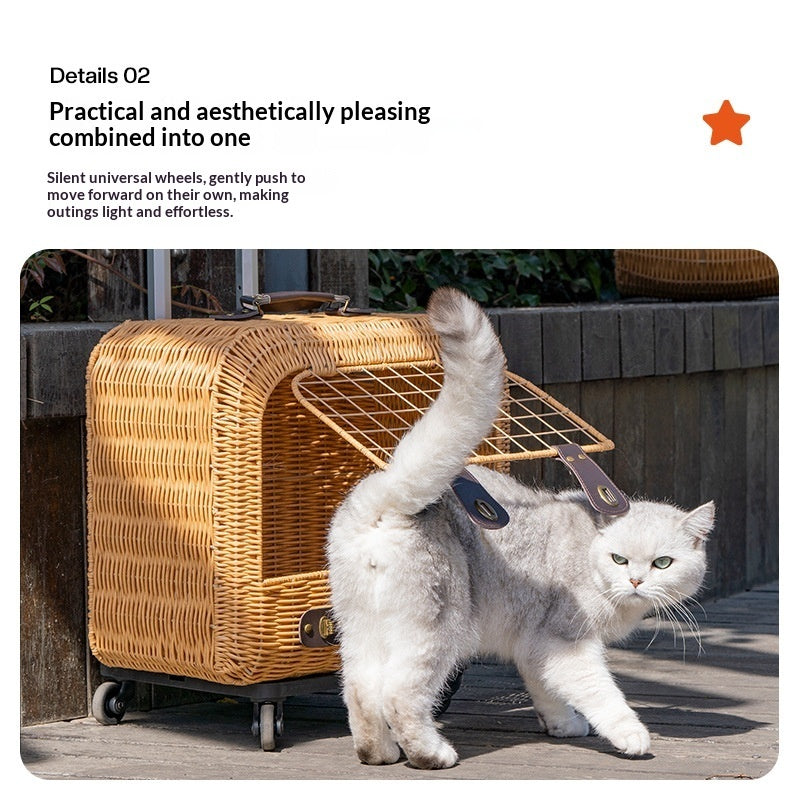 Portable Woven Rattan Pet Carrier With Ventilated Handle